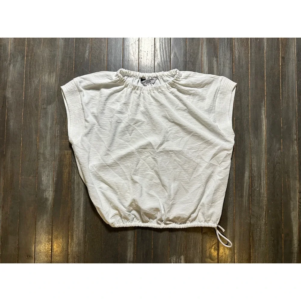 Montgomery Post White Cap Sleeve Elastic Hem Blouse Top